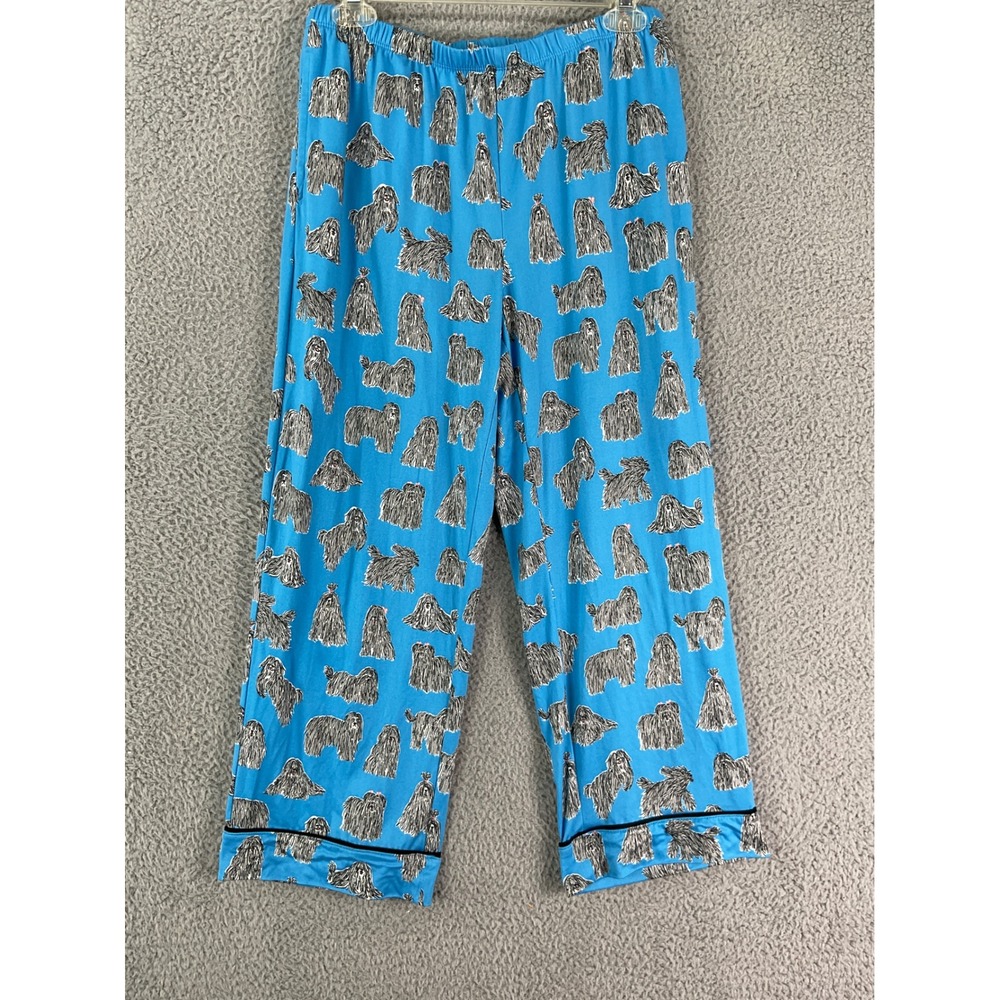 Kate Spade Pajama Pants Women Medium Blue Dog Print Cropped Wide Leg Loungewear